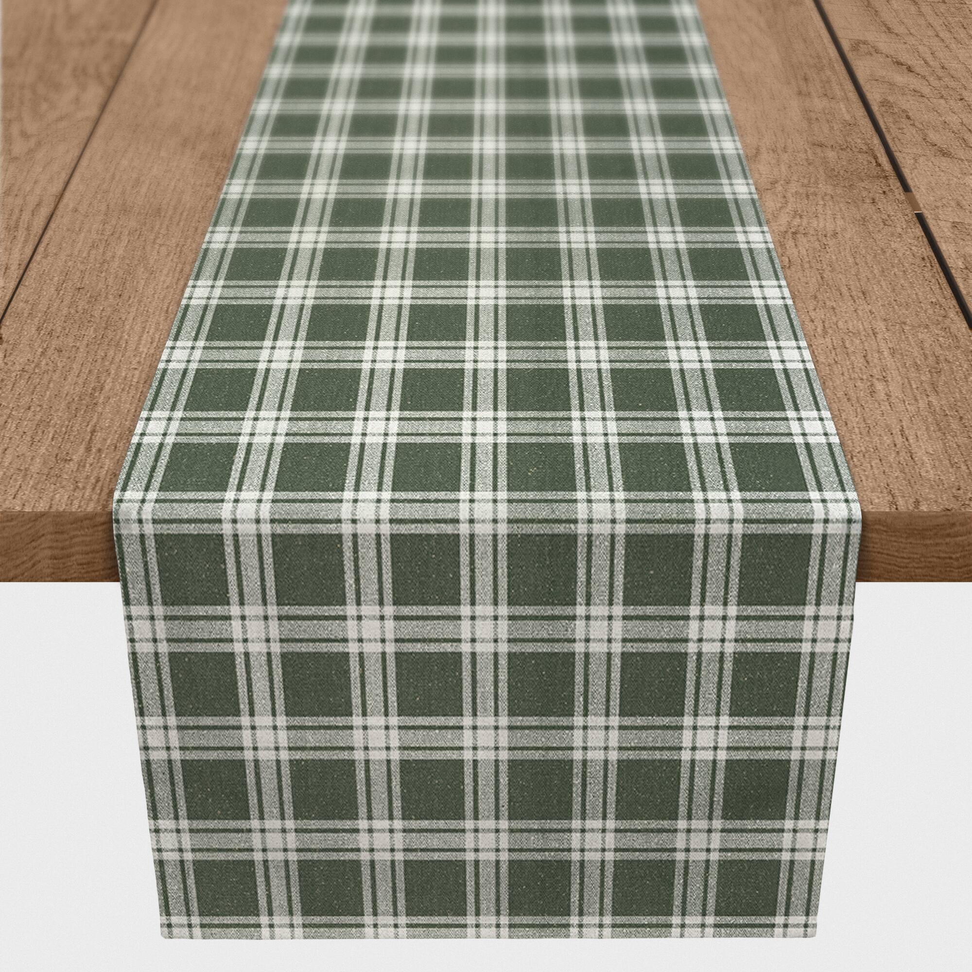 90" Plaid Hunter Green Cotton Twill Table Runner